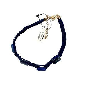 Free People Blue Lapis Lazuli Stone Adjustable Choker Necklace With Braided Cord